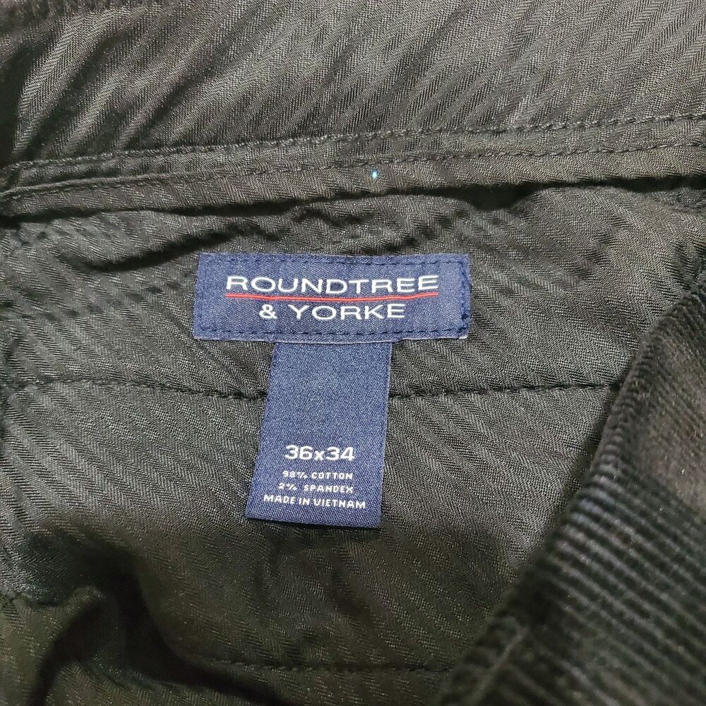 Roundtree & Yorke Pants Mens 36x34 Black Flat Front Corduroy Inno-Flex Waistband - Picture 8 of 9